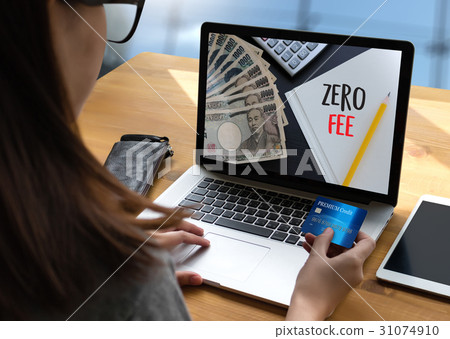 zero fee Businessman working with calculator data 31074910