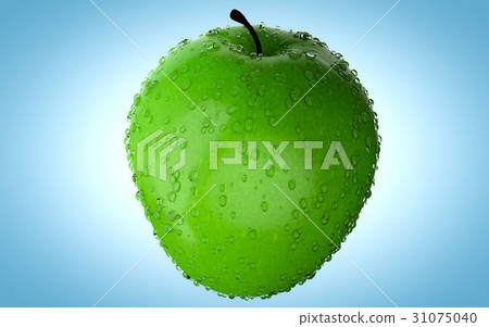 Apple with water splash on light blue background 31075040