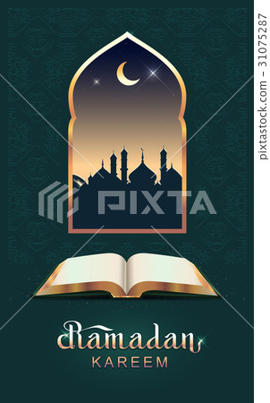 Ramadan kareem open book koran and moon 31075287