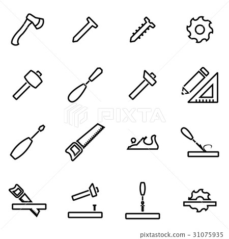 Vector illustration of thin line icons - carpentry 31075935