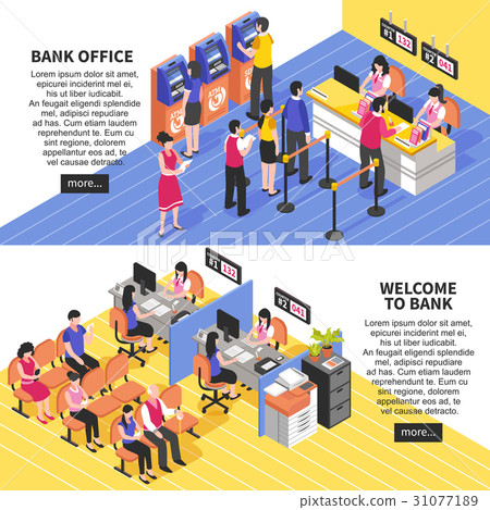 Bank Office Horizontal Isometric Banners Bank Office Horizontal Isometric Banners 31077189