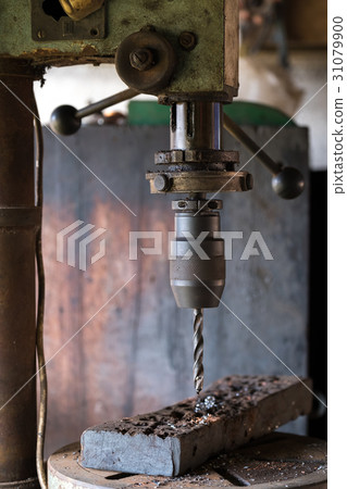Close up Drill press in wood factory Close up Drill press in wood factory 31079900