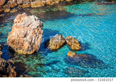beautiful island and turquoise waters in Cala  31081017