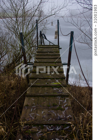Frozen Elbe river and pier 31081983