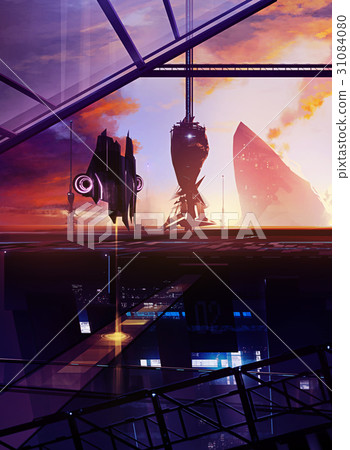 Illustrated sci-fi space ship station. 31084080