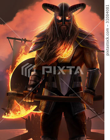 Viking fire god standing with axe. 31084081