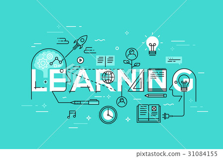 Thin line flat design banner of learning web page Thin line flat design banner of learning web page 31084155
