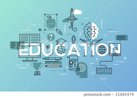Thin line flat design banner of education web page - Stock Illustration ...