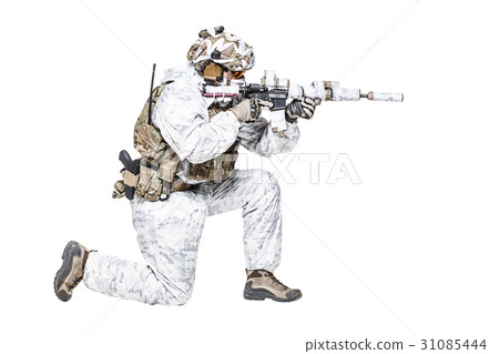 Special forces operator in winter camo clothes 31085444