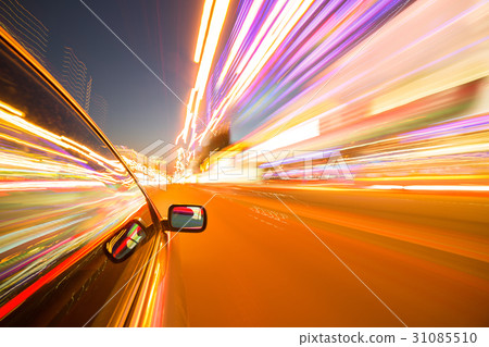 View from Side of Car moving in a night city 31085510