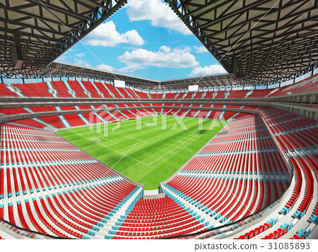 Large soccer football Stadium with red seats Large soccer football Stadium with red seats 31085893