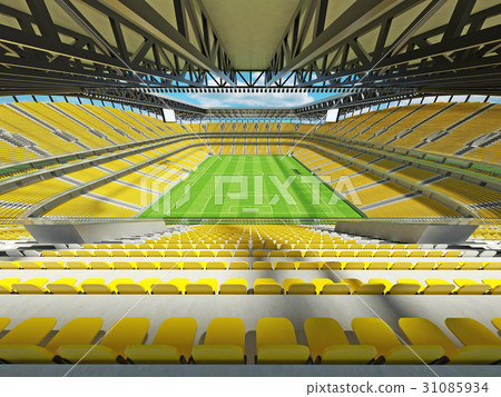 Large soccer football Stadium with yellow seats Large soccer football Stadium with yellow seats 31085934