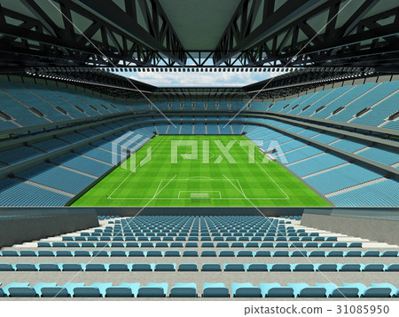 Large soccer football Stadium with sky blue seats 31085950