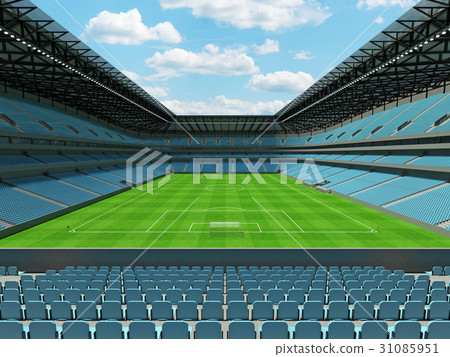 Large soccer football Stadium with sky blue seats 31085951