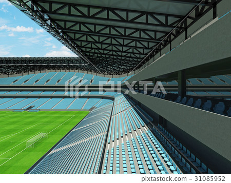 Large soccer football Stadium with sky blue seats 31085952
