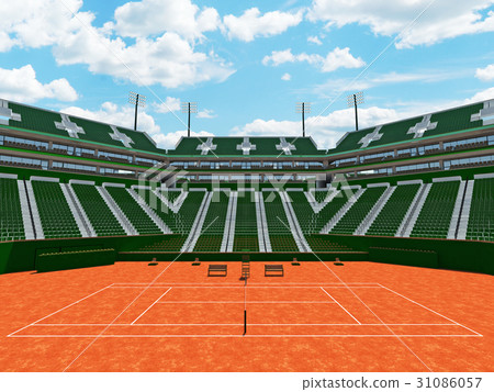 Modern tennis clay court stadium with green seats 31086057