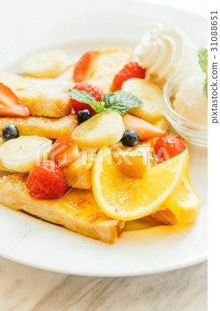 Pancake and Bread toast with mixed fruit Pancake and Bread toast with mixed fruit 31088651