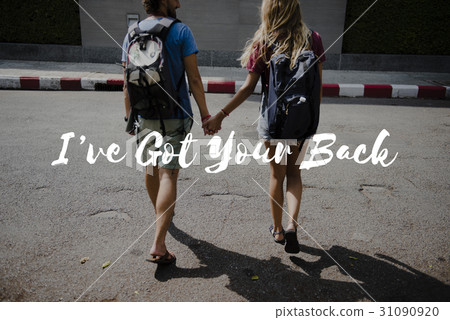 Friends Travel Backpacker Journey with Quote Graphic Friends Travel Backpacker Journey with Quote Graphic 31090920