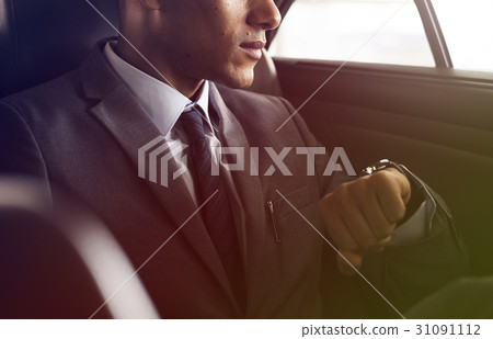 Businessman Sit Inside Car Waiting Businessman Sit Inside Car Waiting 31091112