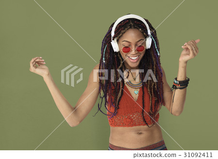 African Descent Female Headphones Smiling 31092411