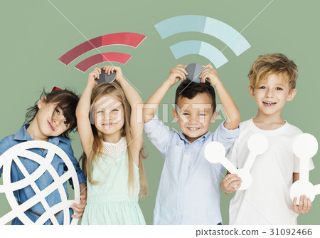Little Children Holding Technology Symbols Little Children Holding Technology Symbols 31092466