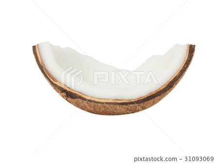 Pieces of coconut shell broken on white background Pieces of coconut shell broken on white background 31093069