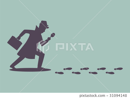 Silhouette detective is investigating footprints 31094148