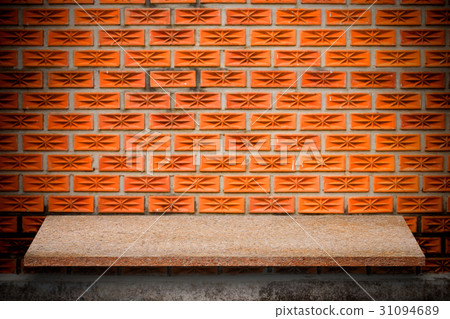 Empty top of natural stone shelves and stone wall  31094689