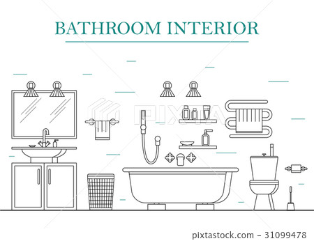 Interior Classic Bathroom with Furniture. Vector - Stock Illustration ...