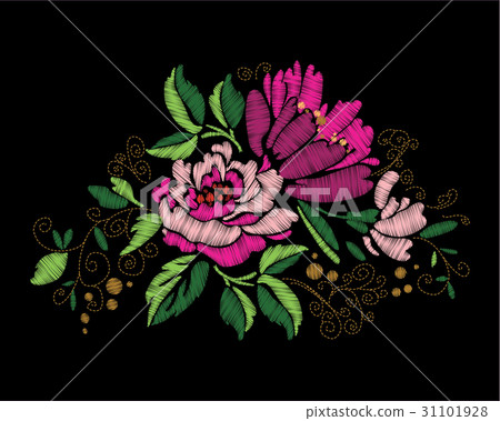 Colorful embroidery on a black background 31101928