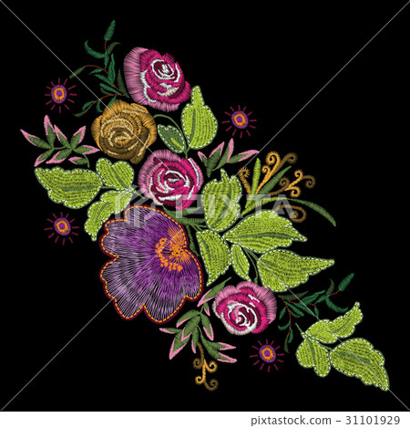 Colorful embroidery on a black background 31101929