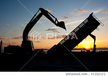 excavator machine doing earthmoving 31102121