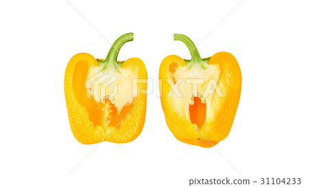 A half of yellow bell pepper on a white background. A half of yellow bell pepper on a white background. 31104233