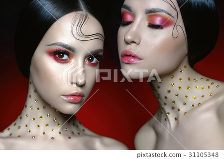 beautiful women with bright red makeup beautiful women with bright red makeup 31105348