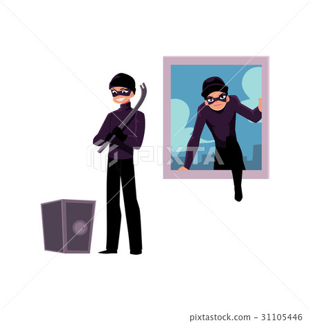 Thief, burglar climbing into house window, going 31105446
