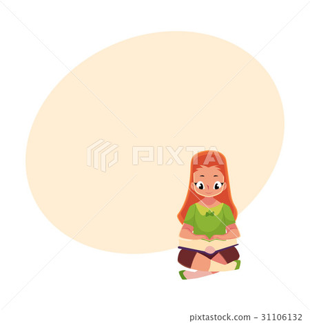 Little long haired girl reading book sitting with Little long haired girl reading book sitting with 31106132