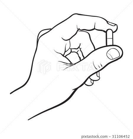 Hand holding two piece gelatin capsule by two 31106452
