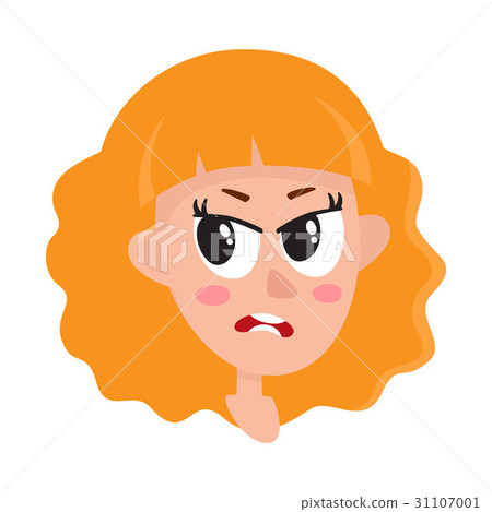 圖庫插圖: pretty blonde hair woman, angry facial expression