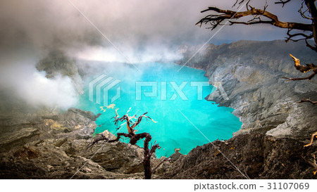 Sulfur fumes from the crater of Kawah Ijen Volcano 31107069