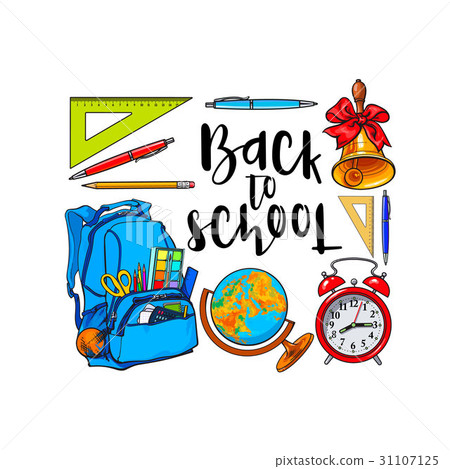 Square frame of school items, backpack with place 31107125