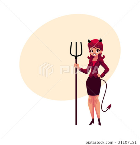 Business woman dressed as devil, having horns Business woman dressed as devil, having horns 31107151