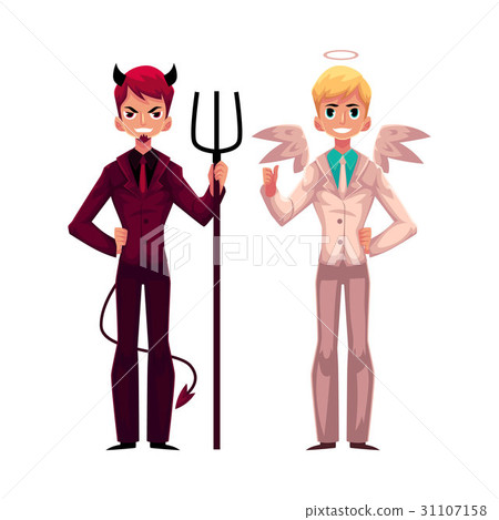 Male angel and devil in business suits, decision 31107158