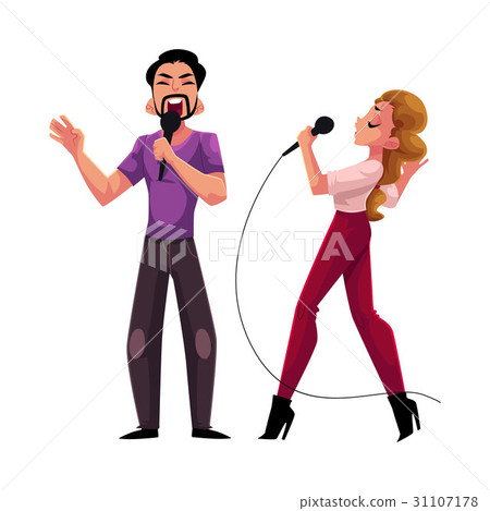 Man and woman, couple singing together, karaoke 31107178