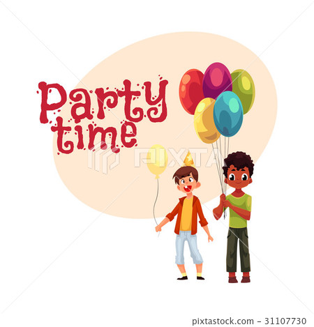 Black and Caucasian little boys with balloons Black and Caucasian little boys with balloons 31107730