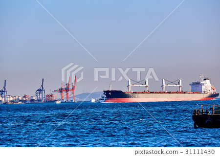 Blue Tanker Ship Passing in Bosphorus Strait 31111430