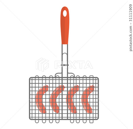 Grill on the grilles sausage icon, flat style 31111909