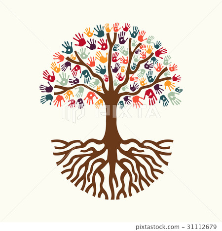 Tree hand illustration of diverse people team help Tree hand illustration of diverse people team help 31112679