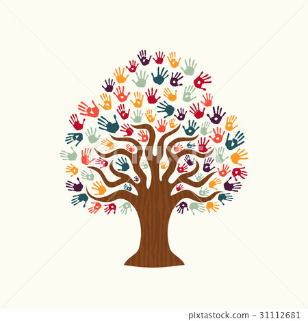 Tree hand illustration of diverse people team help 31112681