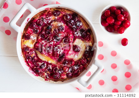 Homemade French tart clafoutis with cranberries 31114892