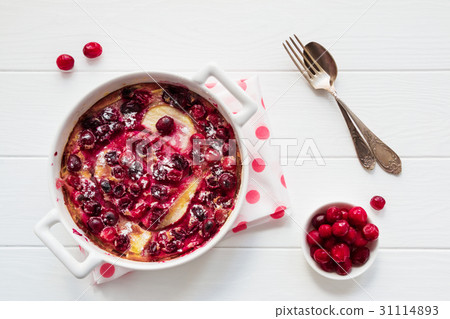 French fruit dessert clafoutis with cranberries 31114893